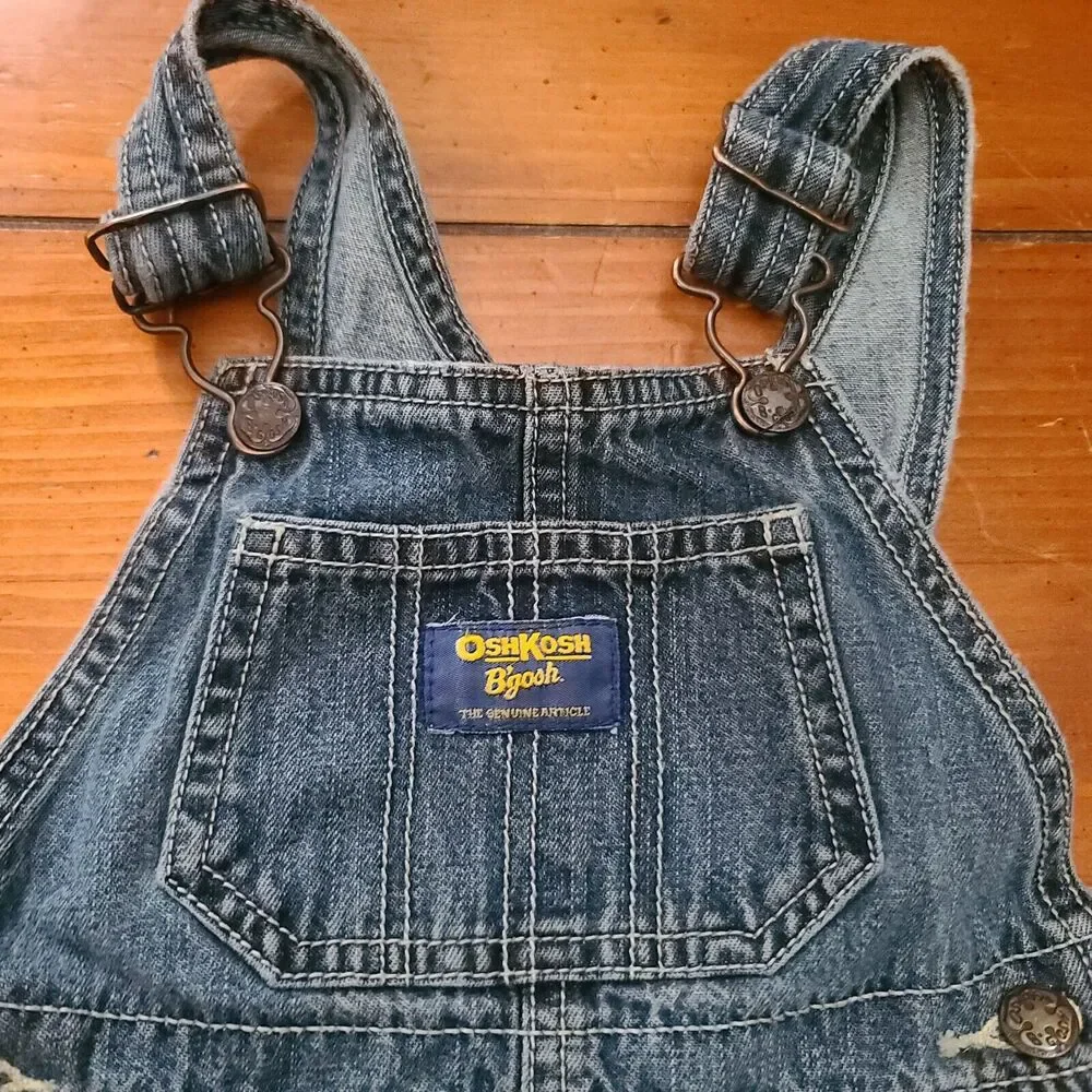 OshKosh B'Gosh Vestbak Denim Carpenter Overalls 24M Blue USA Snap Vintage